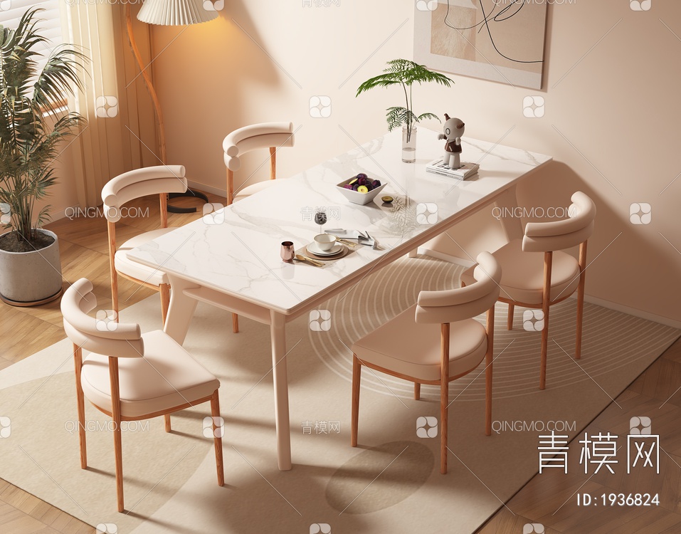 大理石餐桌椅组合3D模型下载【ID:1936824】