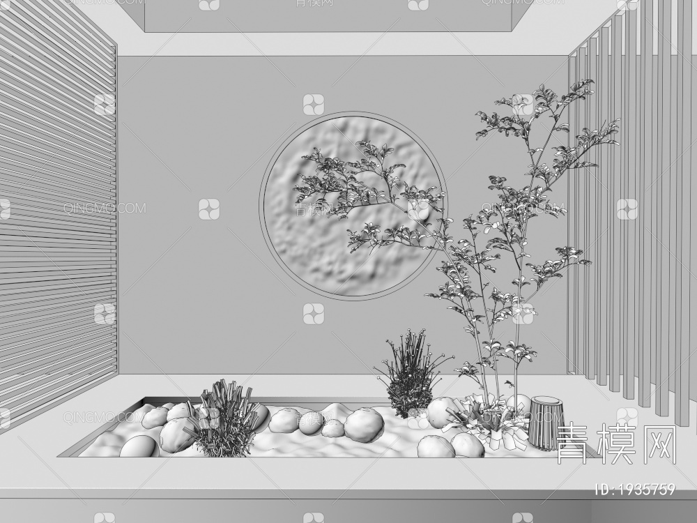室内组团小景  植物堆 球形灌木 苔藓球  带花灌木植物组合3D模型下载【ID:1935759】
