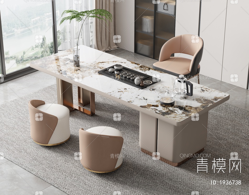 大理石茶桌椅组合3D模型下载【ID:1936738】