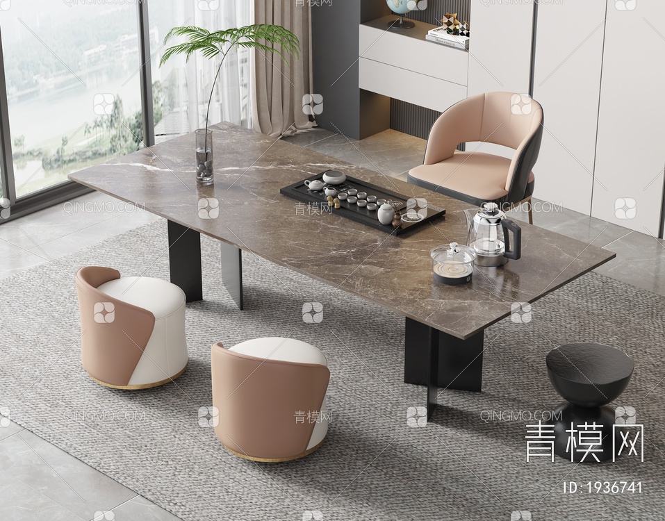 大理石茶桌椅组合3D模型下载【ID:1936741】