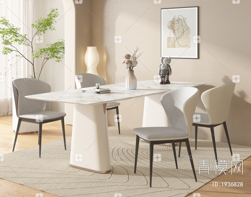 大理石餐桌椅组合3D模型下载【ID:1936828】