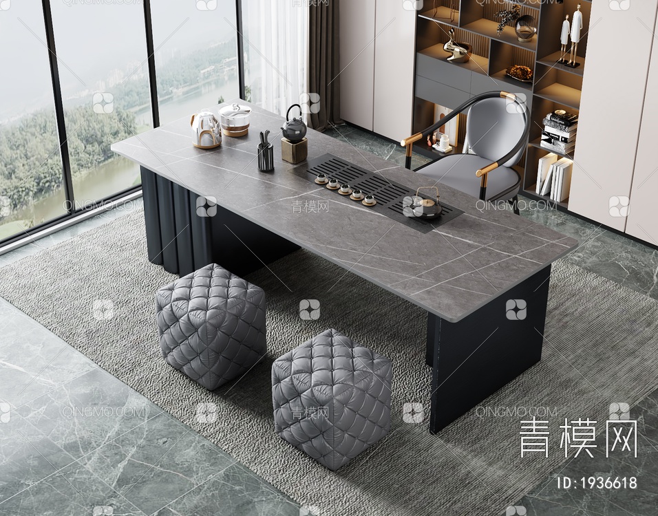 大理石茶桌椅组合3D模型下载【ID:1936618】