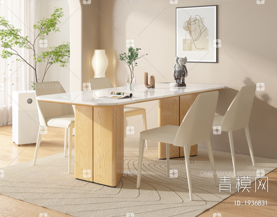 大理石餐桌椅组合3D模型下载【ID:1936831】