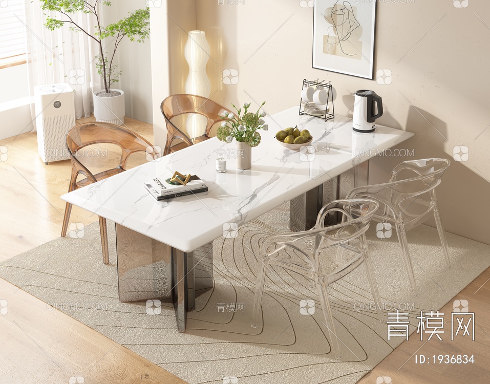 大理石餐桌椅组合3D模型下载【ID:1936834】