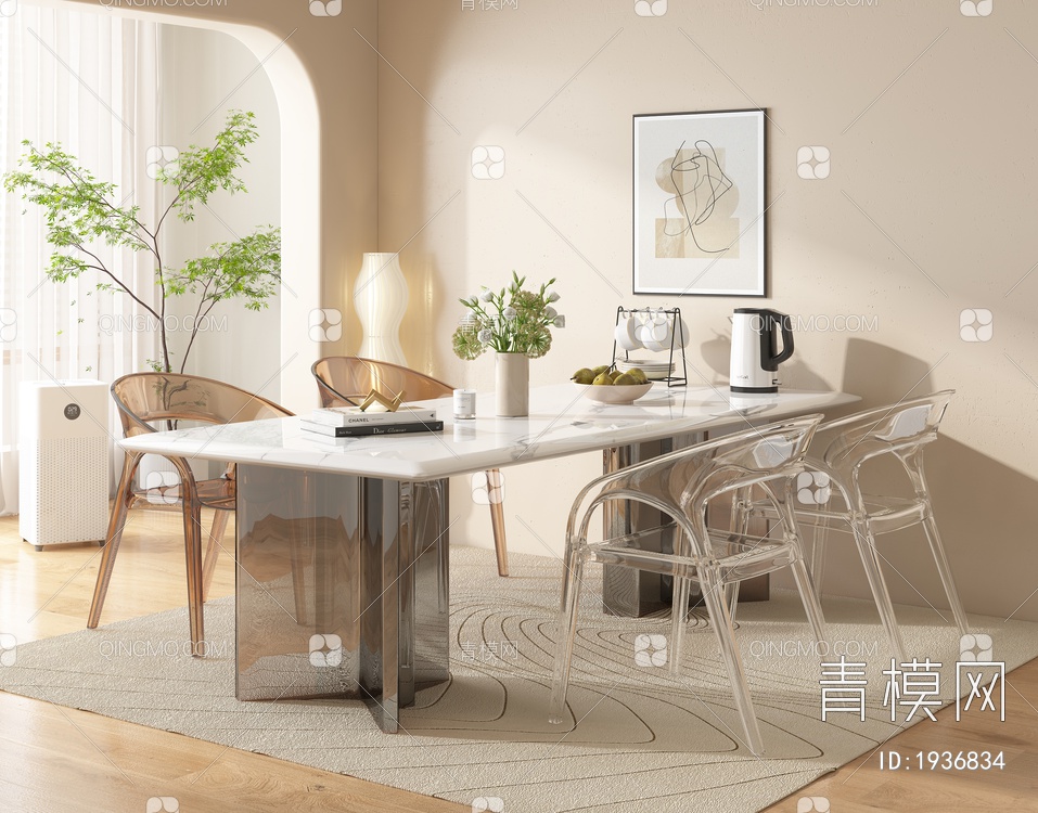 大理石餐桌椅组合3D模型下载【ID:1936834】