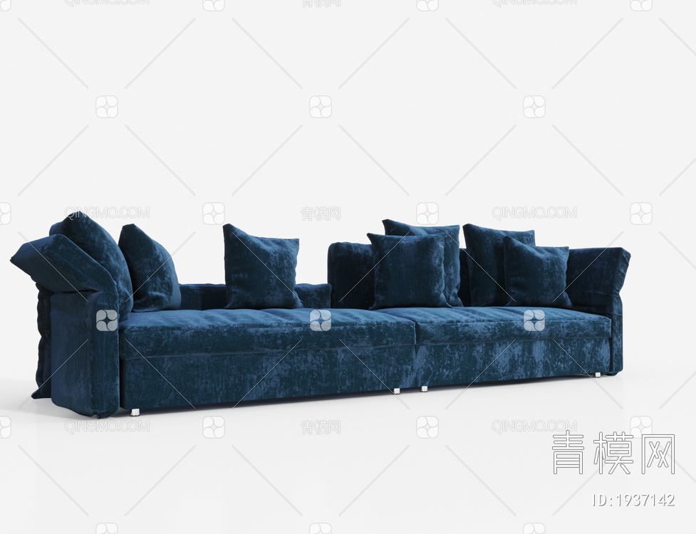 蓝色绒布多人沙发3D模型下载【ID:1937142】