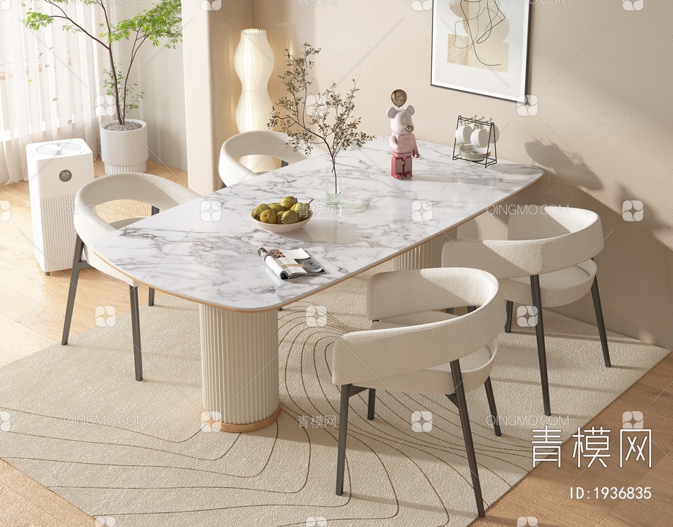 大理石餐桌椅组合3D模型下载【ID:1936835】