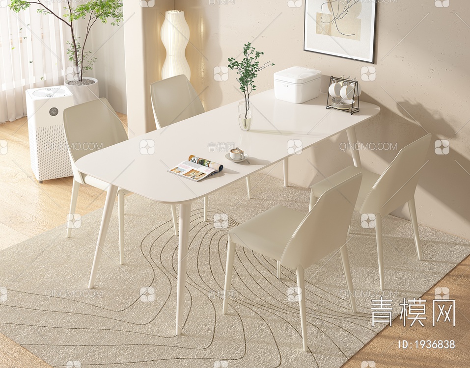 大理石餐桌椅组合3D模型下载【ID:1936838】