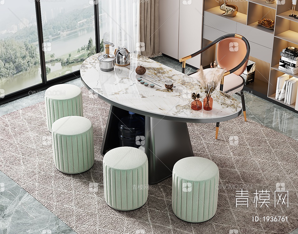 大理石茶桌椅组合3D模型下载【ID:1936761】