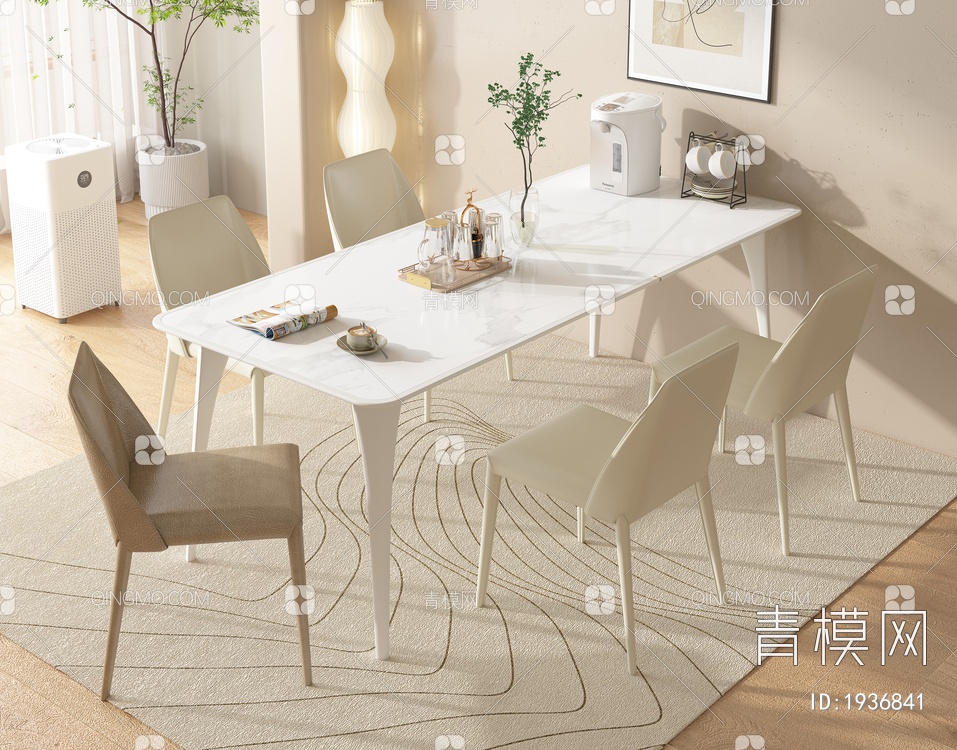 大理石餐桌椅组合3D模型下载【ID:1936841】