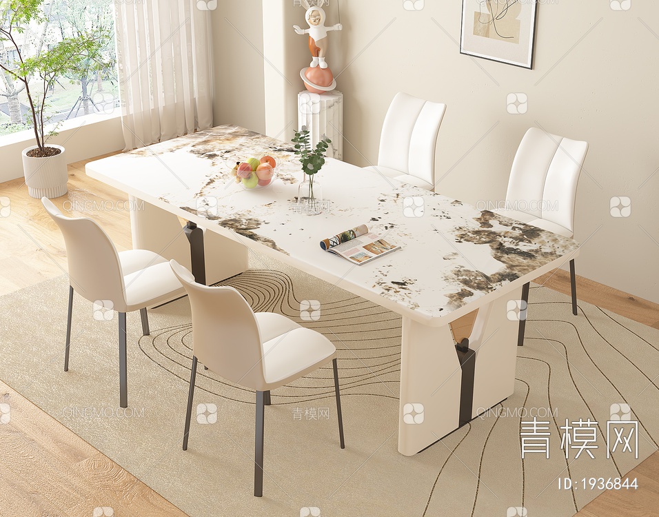 大理石餐桌椅组合3D模型下载【ID:1936844】
