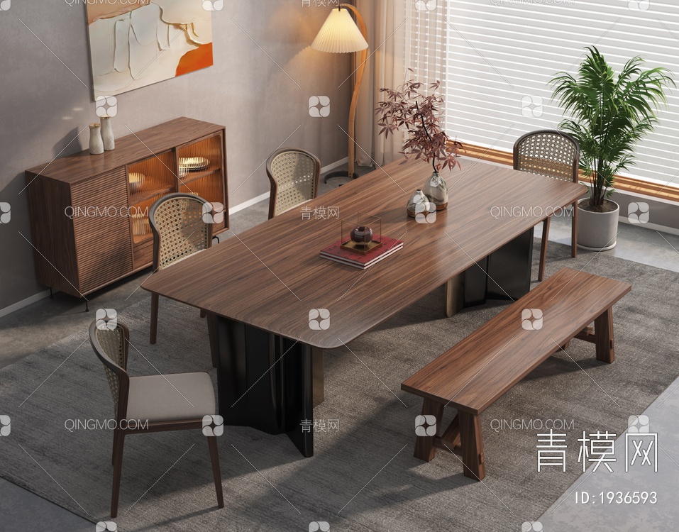 实木餐桌椅组合3D模型下载【ID:1936593】