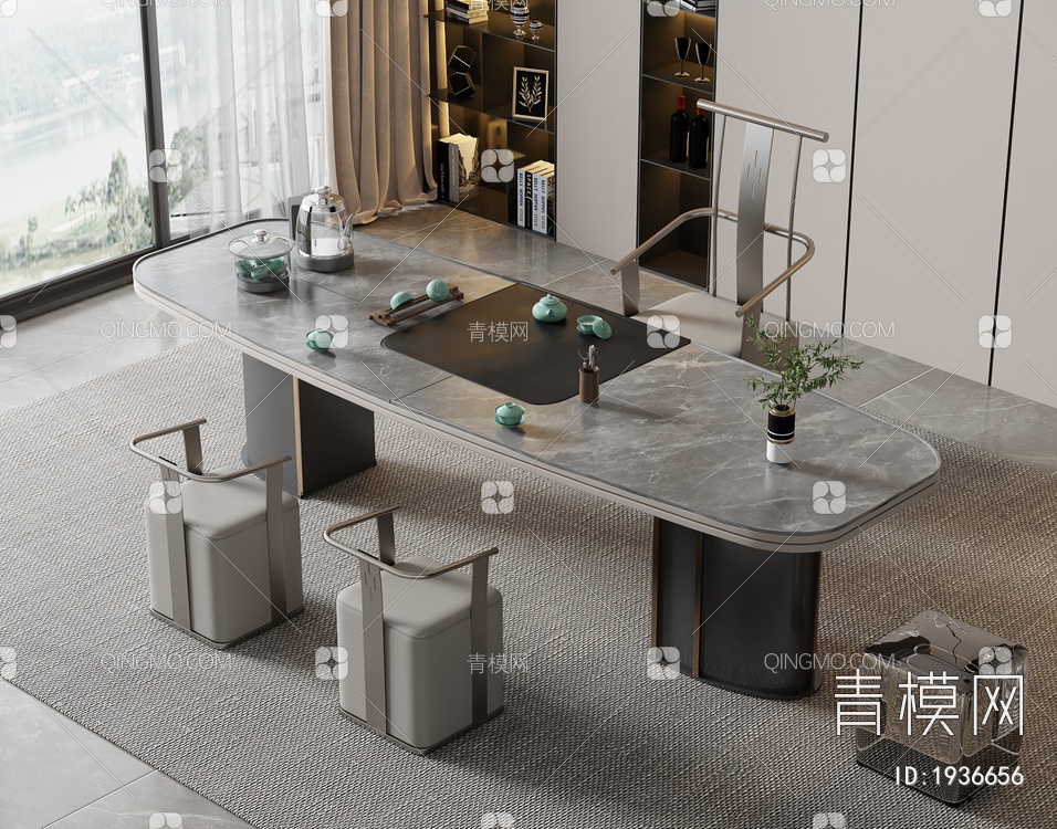 大理石茶桌椅组合3D模型下载【ID:1936656】