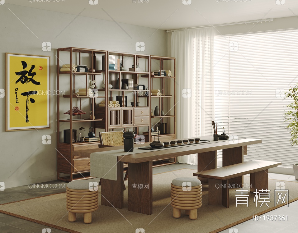 茶室 实木茶桌椅组合3D模型下载【ID:1937361】