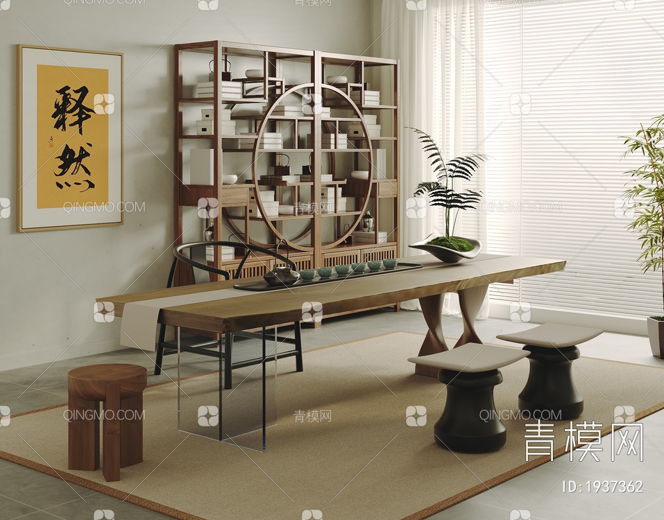 茶室 实木茶桌椅组合3D模型下载【ID:1937362】