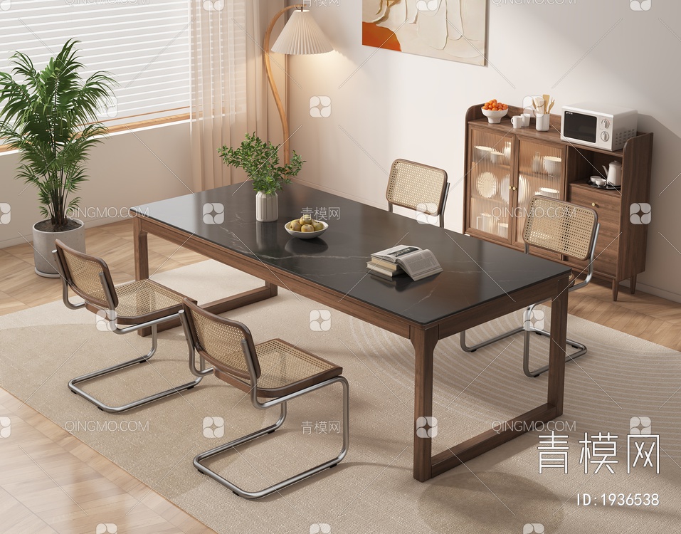 实木餐桌椅组合3D模型下载【ID:1936538】