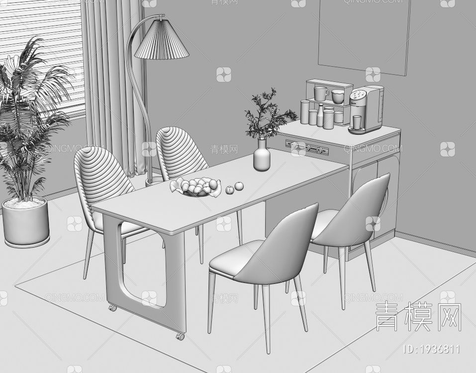 大理石餐桌椅组合3D模型下载【ID:1936811】