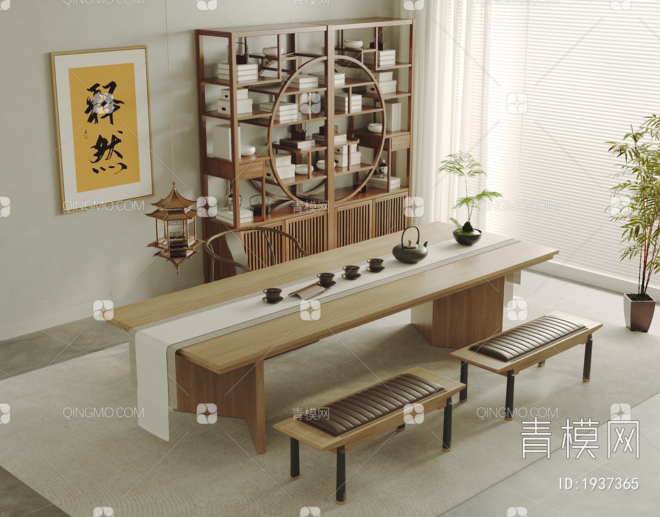 茶室 实木茶桌椅组合3D模型下载【ID:1937365】