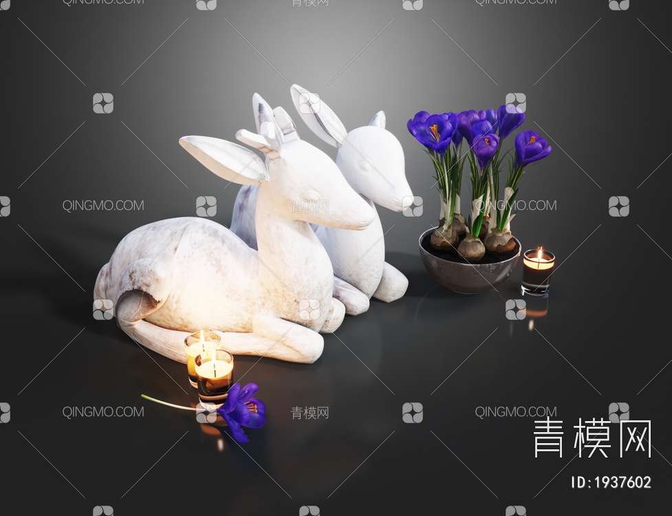 装饰品小鹿摆件 绿植 蜡烛雕塑3D模型下载【ID:1937602】