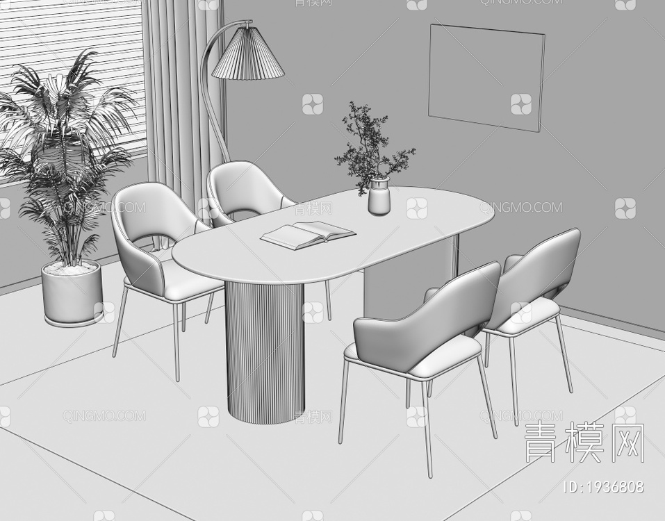 大理石餐桌椅组合3D模型下载【ID:1936808】