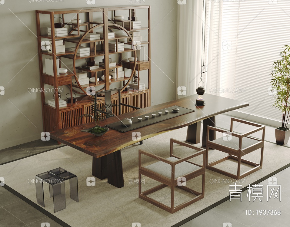 茶室 实木茶桌椅组合3D模型下载【ID:1937368】