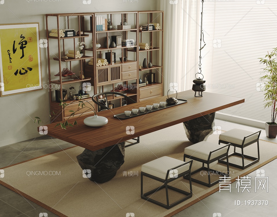 茶室 实木茶桌椅组合3D模型下载【ID:1937370】