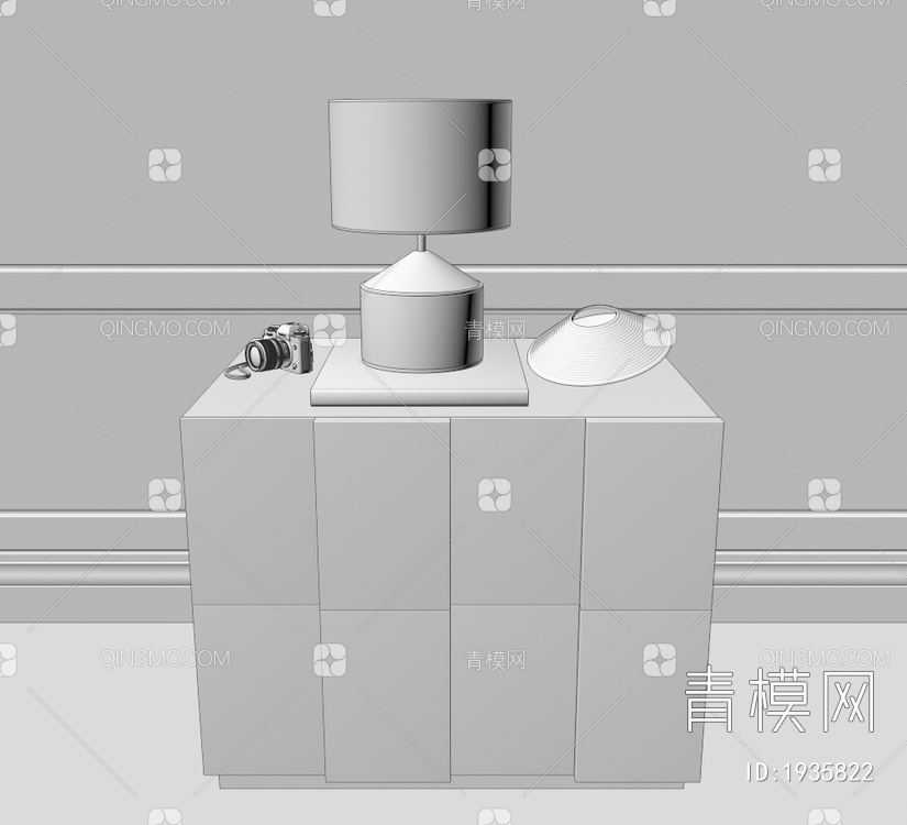 实木，床头柜，几何，台灯3D模型下载【ID:1935822】