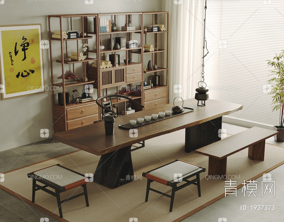 茶室 实木茶桌椅组合3D模型下载【ID:1937373】