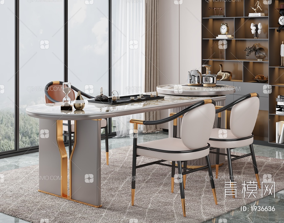 大理石茶桌椅组合3D模型下载【ID:1936636】