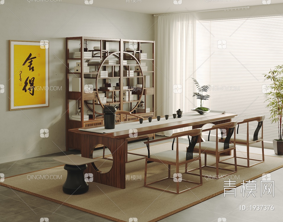 茶室 实木茶桌椅组合3D模型下载【ID:1937376】