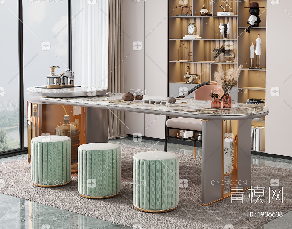 大理石茶桌椅组合3D模型下载【ID:1936638】