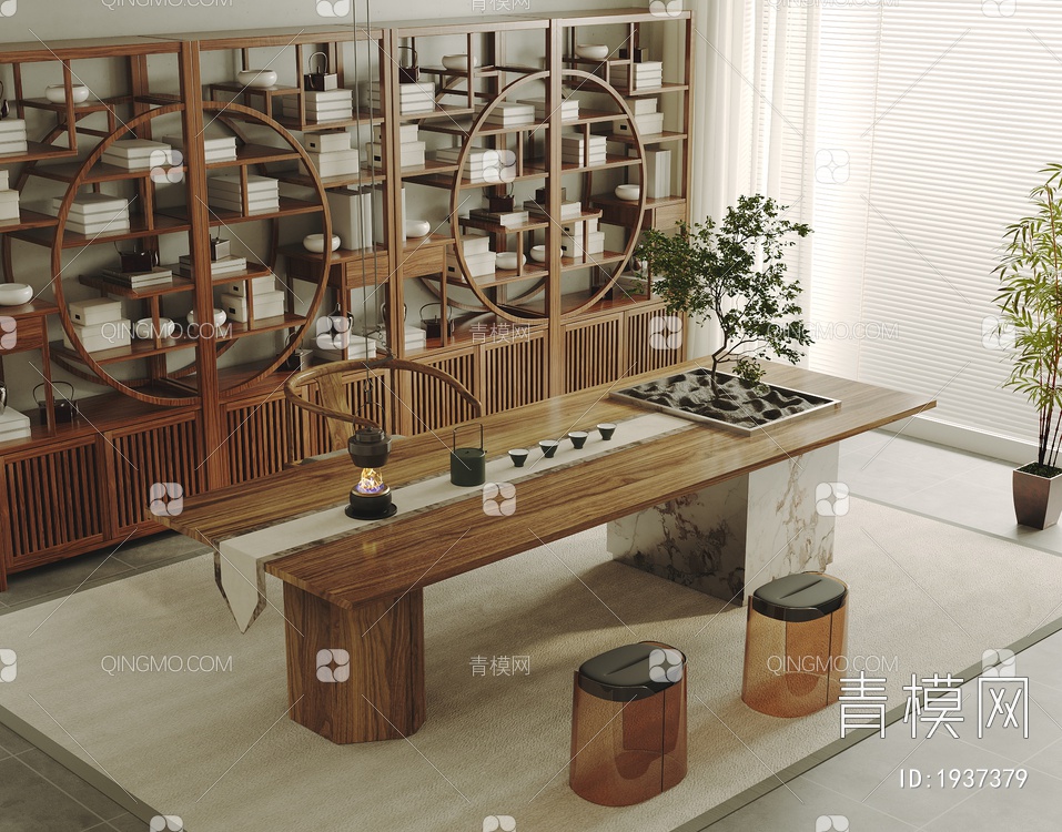 茶室 实木茶桌椅组合3D模型下载【ID:1937379】