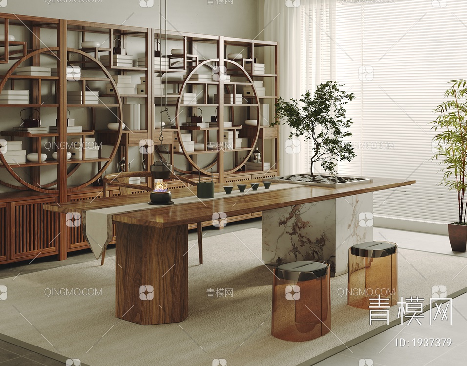 茶室 实木茶桌椅组合3D模型下载【ID:1937379】