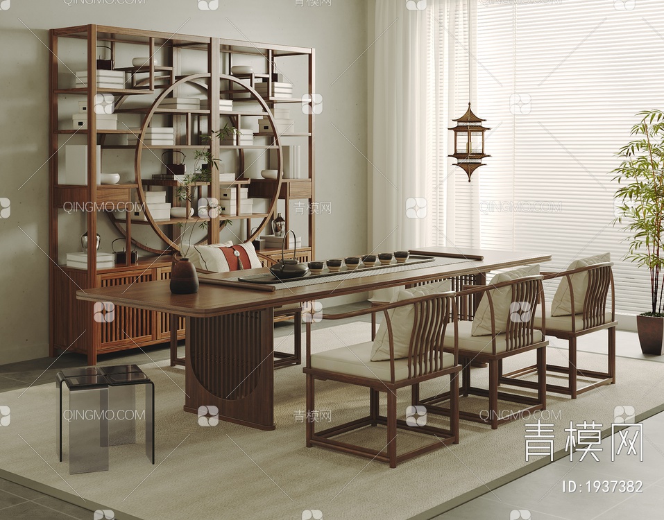 茶室 实木茶桌椅组合3D模型下载【ID:1937382】