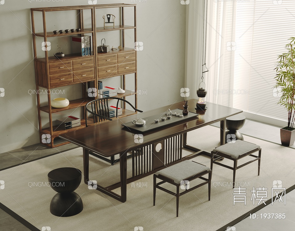 茶室 实木茶桌椅组合3D模型下载【ID:1937385】