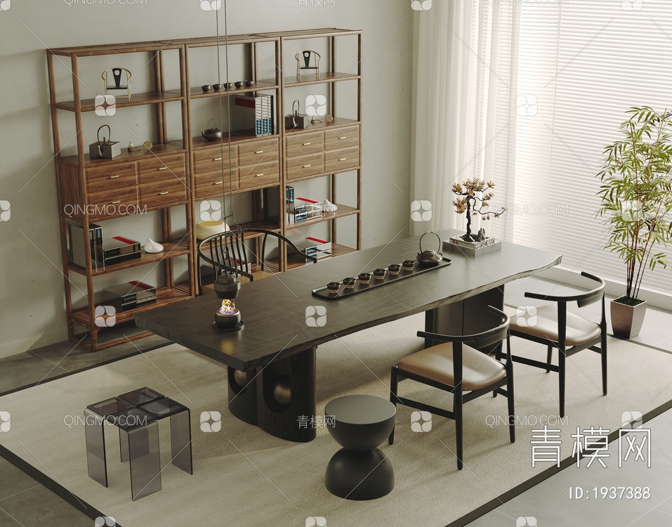 茶室 实木茶桌椅组合3D模型下载【ID:1937388】