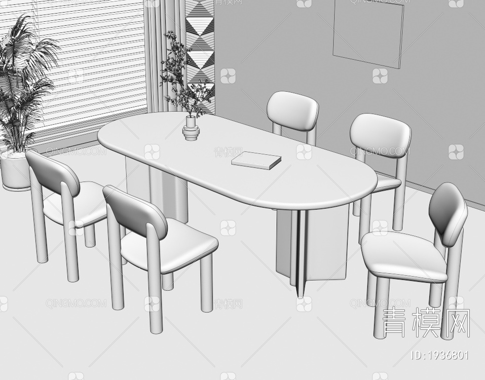 大理石餐桌椅组合3D模型下载【ID:1936801】