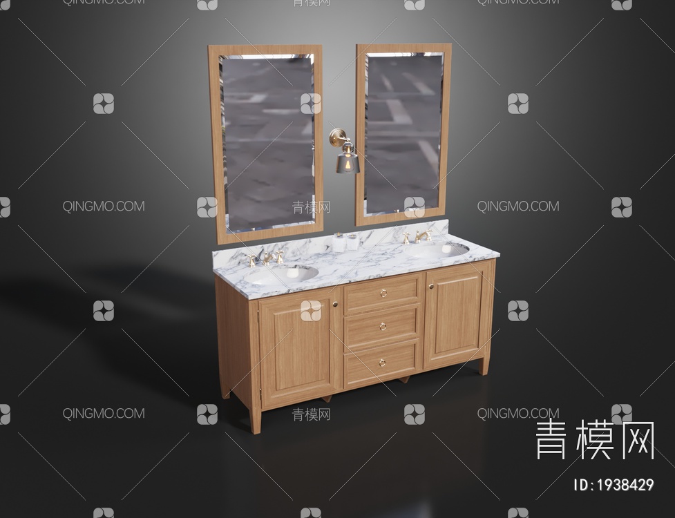 实木浴室柜双人洗手台 台盆3D模型下载【ID:1938429】
