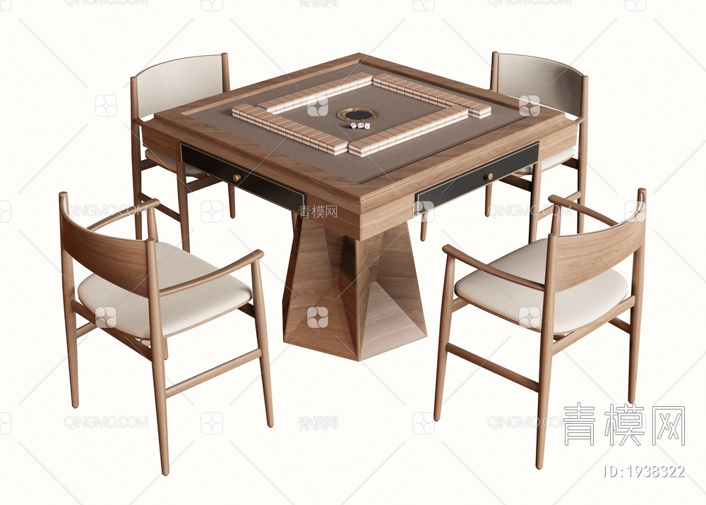 麻将桌 棋牌桌 休闲桌椅3D模型下载【ID:1938322】