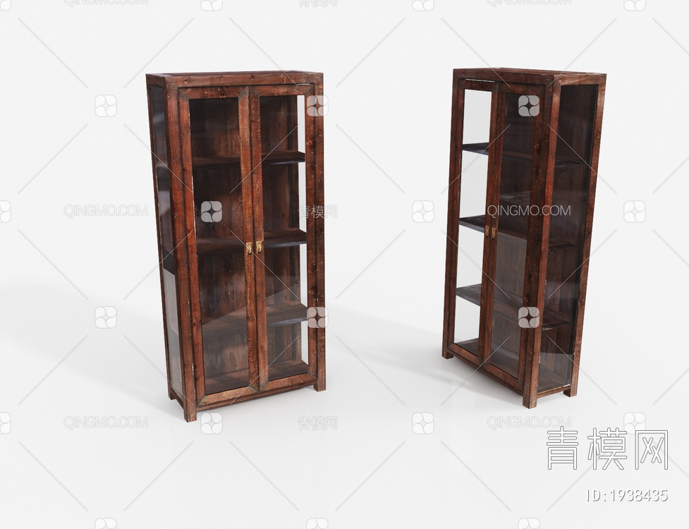 实木玻璃书柜 装饰柜  储物柜3D模型下载【ID:1938435】