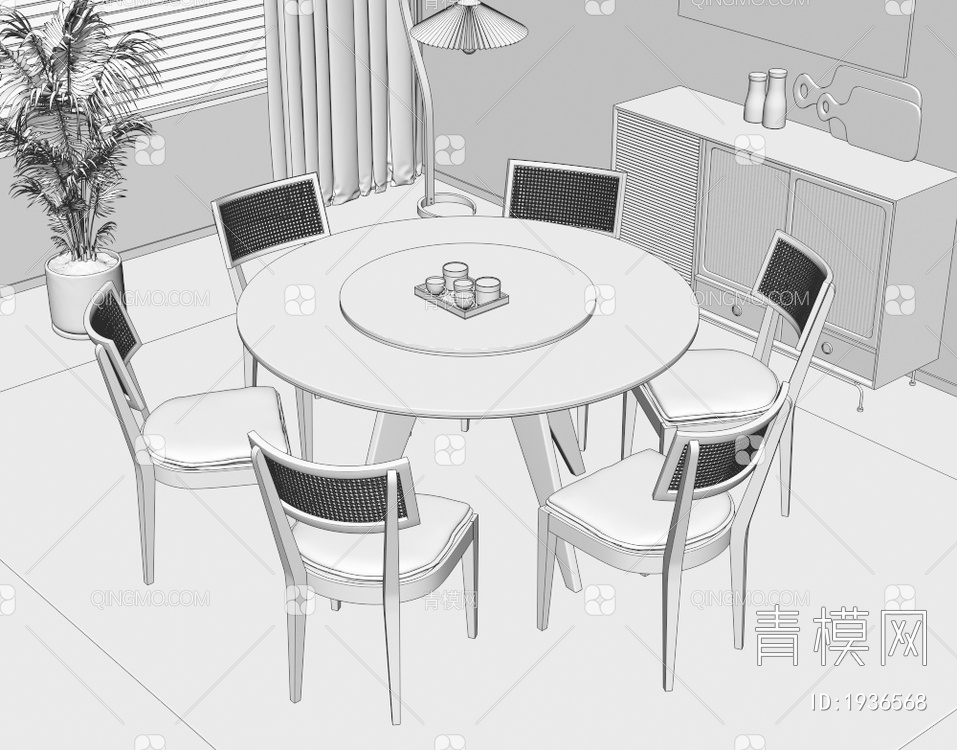 实木餐桌椅组合3D模型下载【ID:1936568】