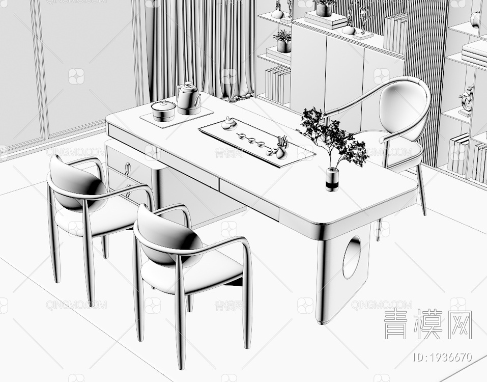 大理石茶桌椅组合3D模型下载【ID:1936670】