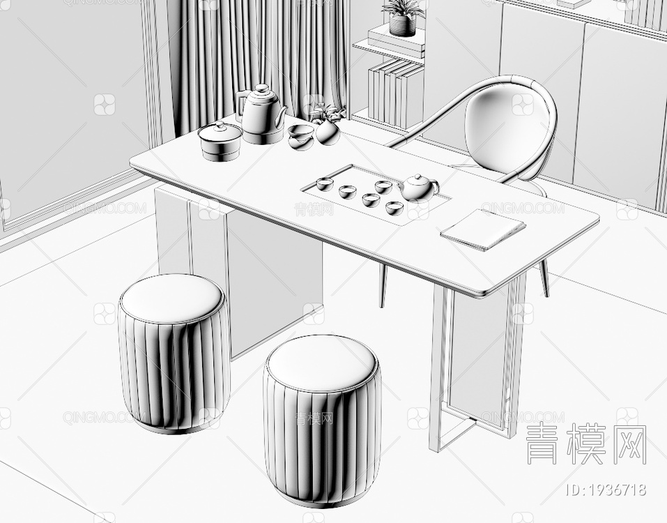 大理石茶桌椅组合3D模型下载【ID:1936718】
