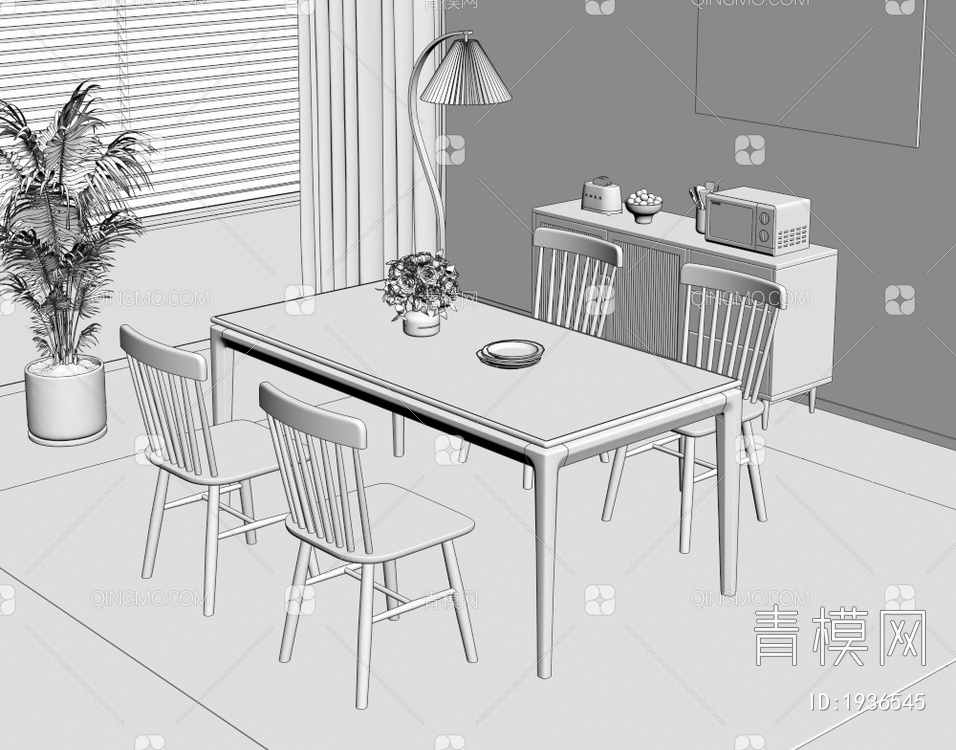实木餐桌椅组合3D模型下载【ID:1936545】