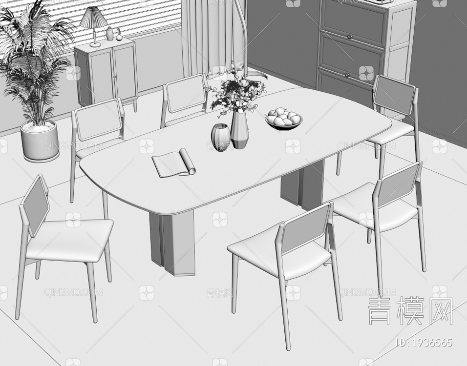 实木餐桌椅组合3D模型下载【ID:1936565】