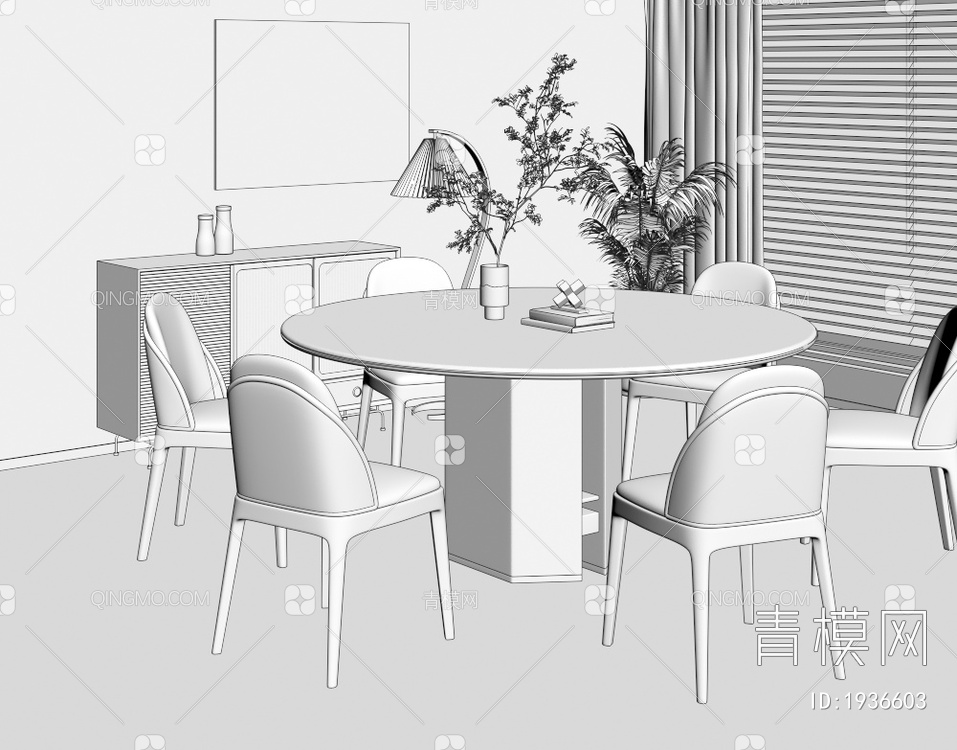 实木餐桌椅组合3D模型下载【ID:1936603】