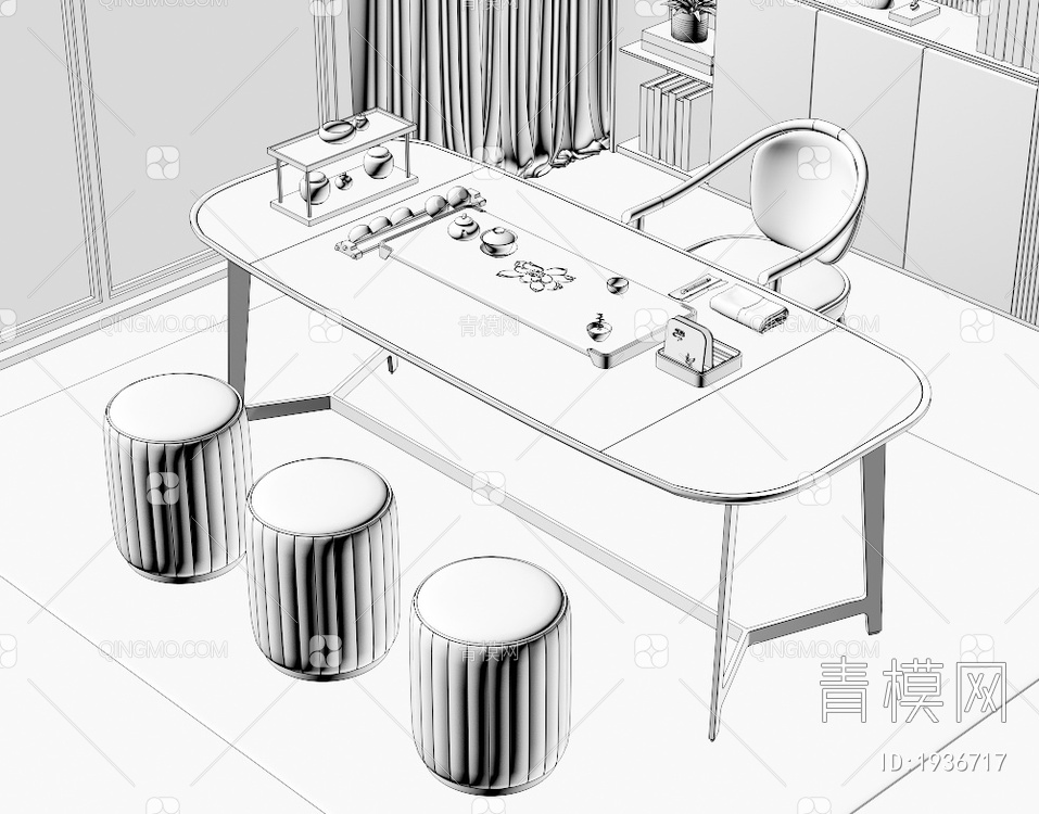 大理石茶桌椅组合3D模型下载【ID:1936717】