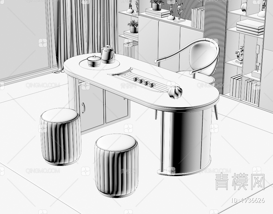 大理石茶桌椅组合3D模型下载【ID:1936626】