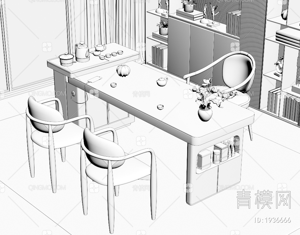 大理石茶桌椅组合3D模型下载【ID:1936666】
