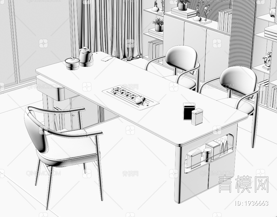 大理石茶桌椅组合3D模型下载【ID:1936663】